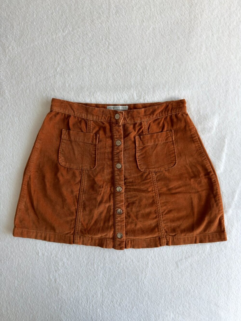 Urban Outfitters Corduroy Button Front Mini Skirt 70s Retro Rust Orange Womens S